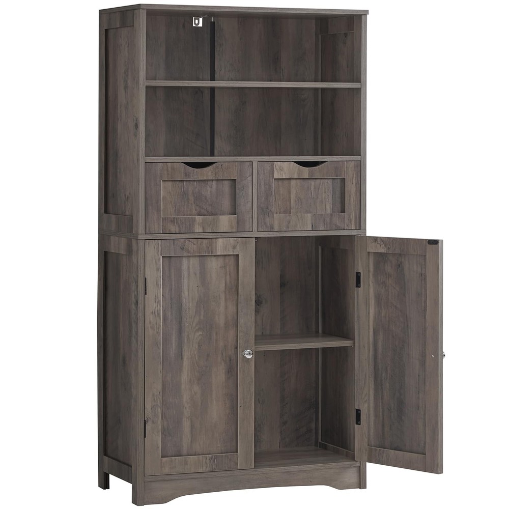Tall Storage Cabinet with 2 Drawers & Adjustable Shelf, Bathroom Cabinet with...