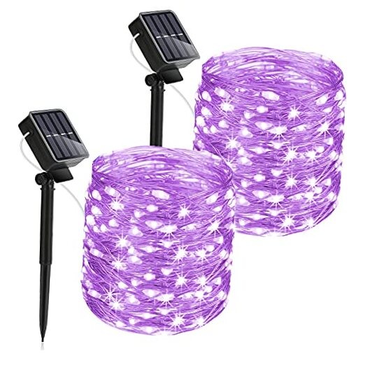 40ft Solar Christmas Fairy String Lights with 10 LEDs and 8 Purple Lighting Modes for Outdoor Decor
