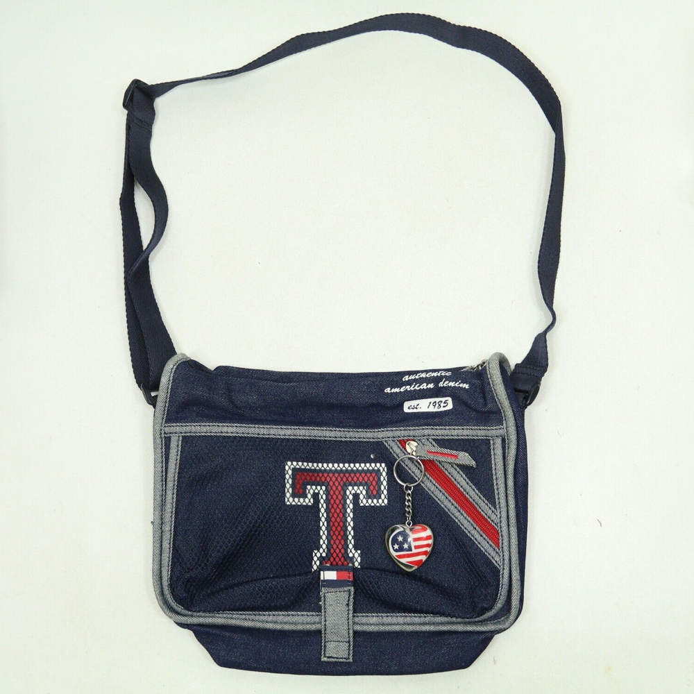 Back to School Tommy Hilfiger Blue Denim Book bag T Logo Tote Organizer-image
