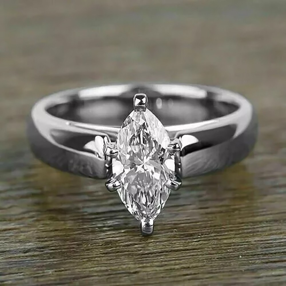 3.00 Ct Certified Marquise Cut White Treated Diamond Solitaire Ring 925 Silver !