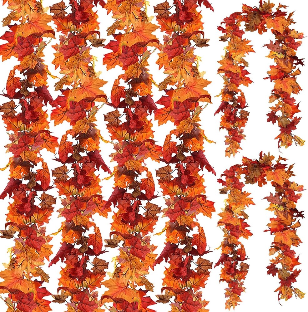 CQURE 6-Pack 35.4FT Fall Maple Leaf Garland in Orange