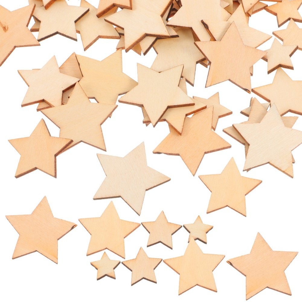 200Pcs Natural Wood Star Craft Shapes Ornaments for Scrapbooking Home Decor
