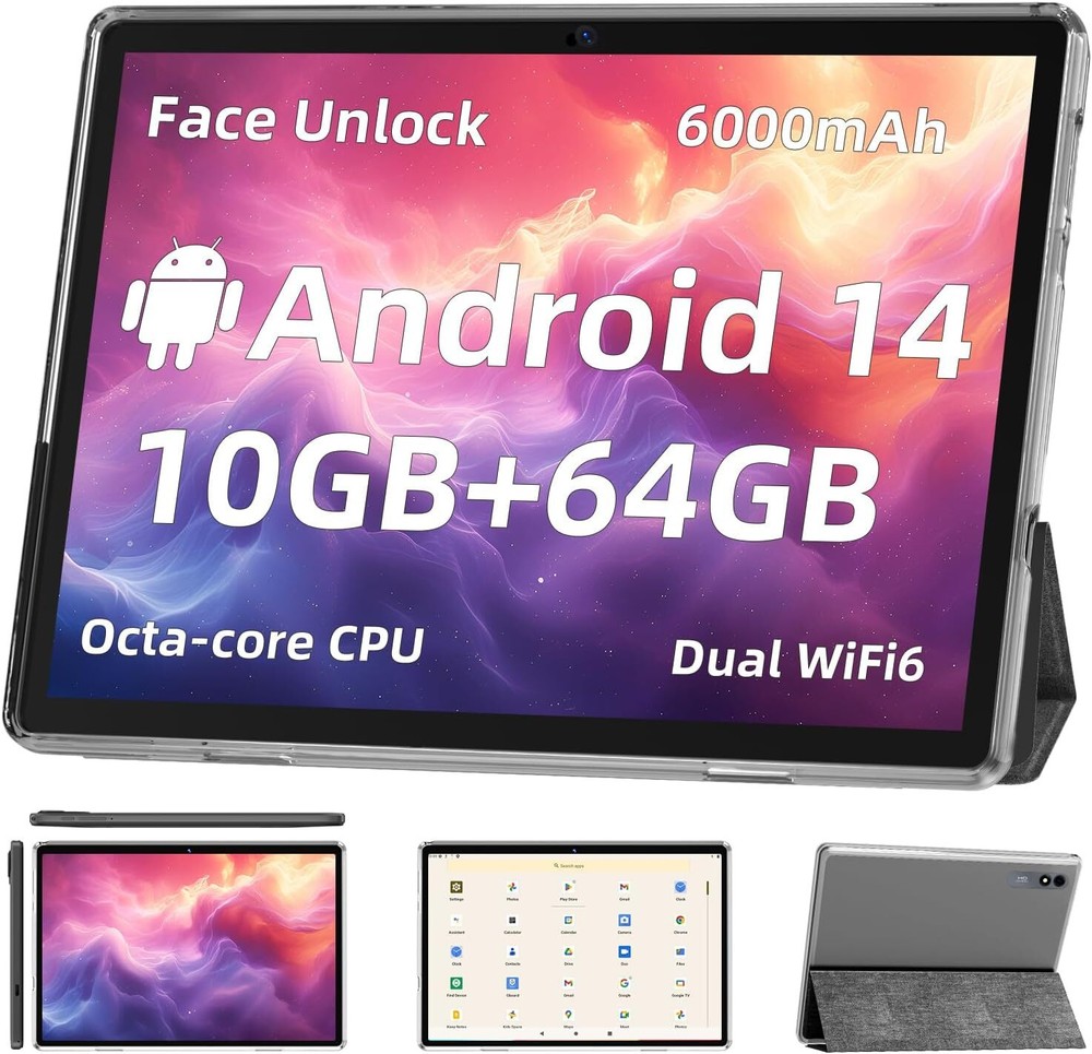 Android 14 Tablet,10 inch Tablets, Octa Core CPU, 10GB+64GB+512GB Black