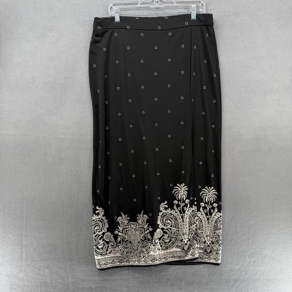 Liz Claiborne Collection Maxi Skirt Womens XL Black Paisley Floral Border Print
