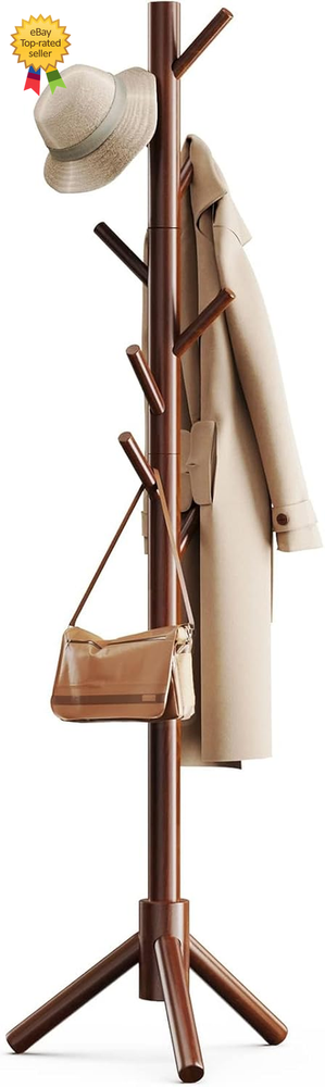 Sturdy Wooden Coat Tree with 8 Hooks  3 Adjustable Sizes for Clothes Hat Stand