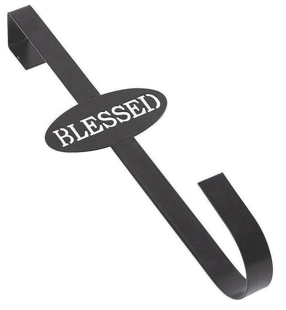 Black Metal BLESSED Autumn Harvest Over-the-Door Wreath Hanger Hook 16