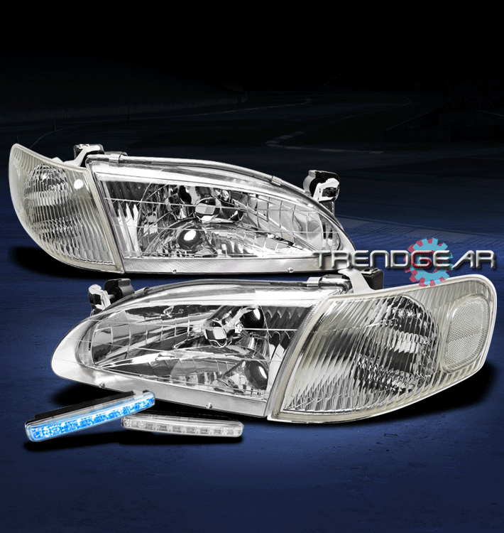1998-2000 TOYOTA COROLLA CRYSTAL JDM HEAD LIGHTS+CORNER+BLUE LED DRL LAMP SIGNAL