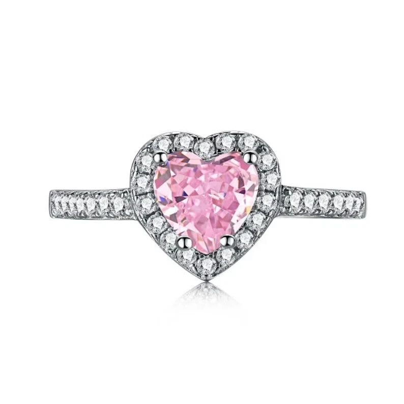 2.00 Ct Heart Natural Pink Sapphire & Diamond Wedding Ring 14K White Gold Solid