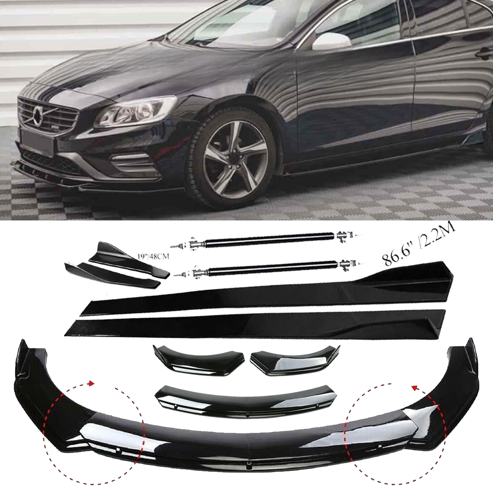 For Volvo S40 S60 V40 V60 Front Bumper Lip Spoiler Splitter Body Kit+Side Skirt