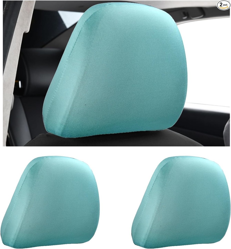 2 PCS Car Seat Head Rest Covers, Soft Stretchable Fabric Cover Protector, Green