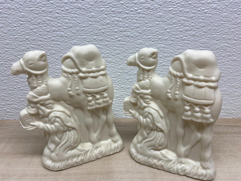 2002 Holy Night Wiseman & Camille Ivory Bisque Candle Holder Pair