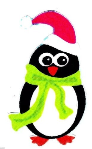 penguin heat transfer iron on green scarf  not embroidered 4.5 inch USA