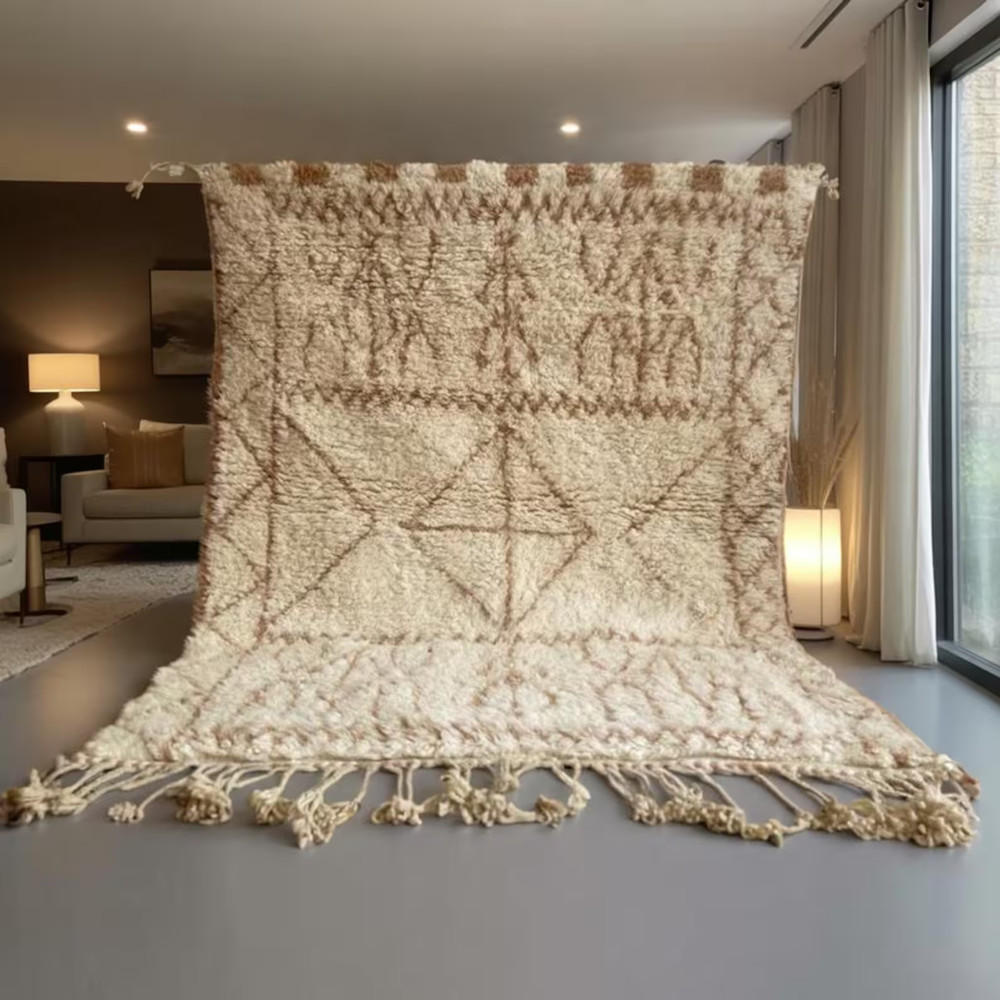 White Moroccan rug hand knotted - Dotted handmade area rug - Beni ourain style