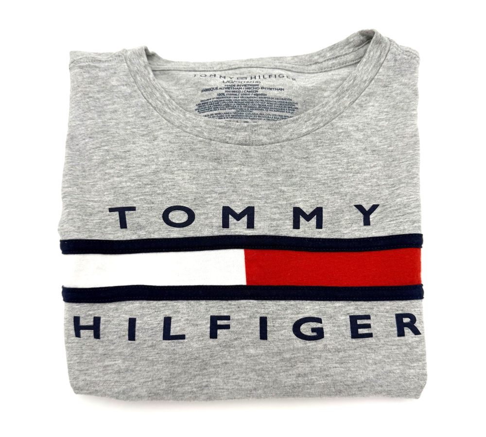 Tommy Hilfiger Boys Gray Flag Logo T-Shirt Youth Size Large 16/18 Cotton 100%