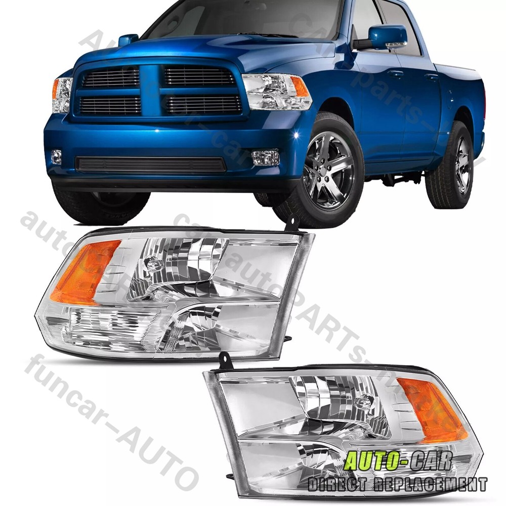 Fits 2009-2018 Dodge Ram 1500 2500 3500 Chrome Headlights Headlamps Left + Right