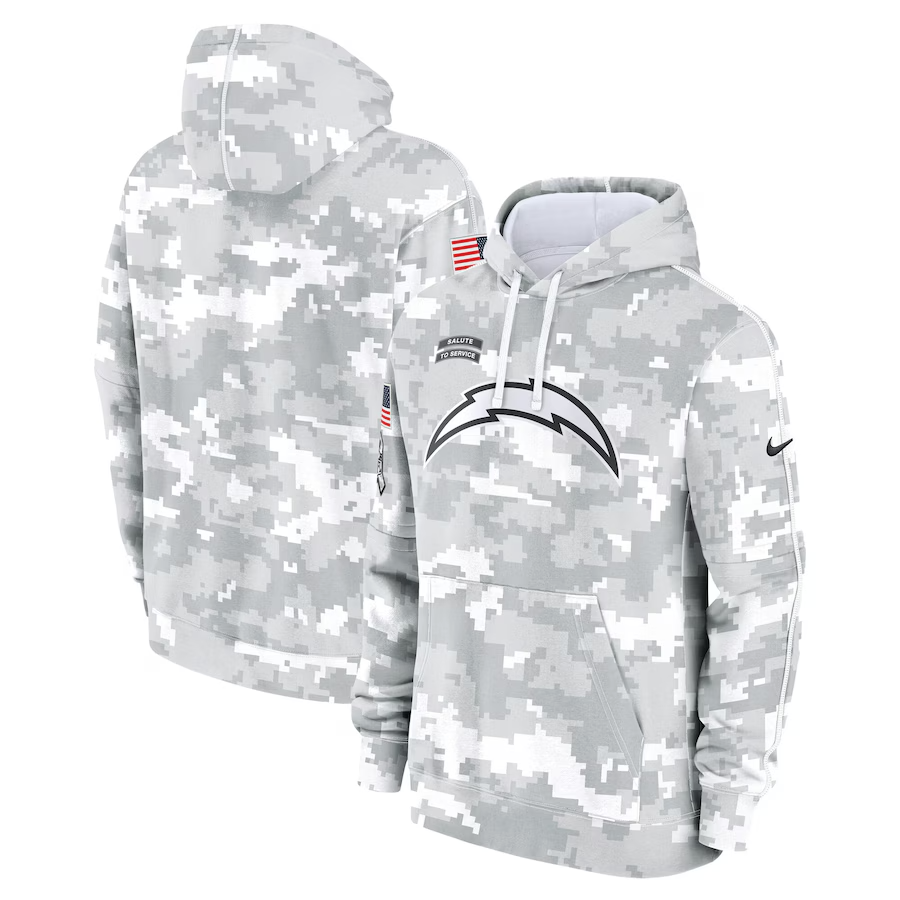Los Angeles Chargers 2024 Salute Service Club Fleece Pullover Hoodie Arctic Camo