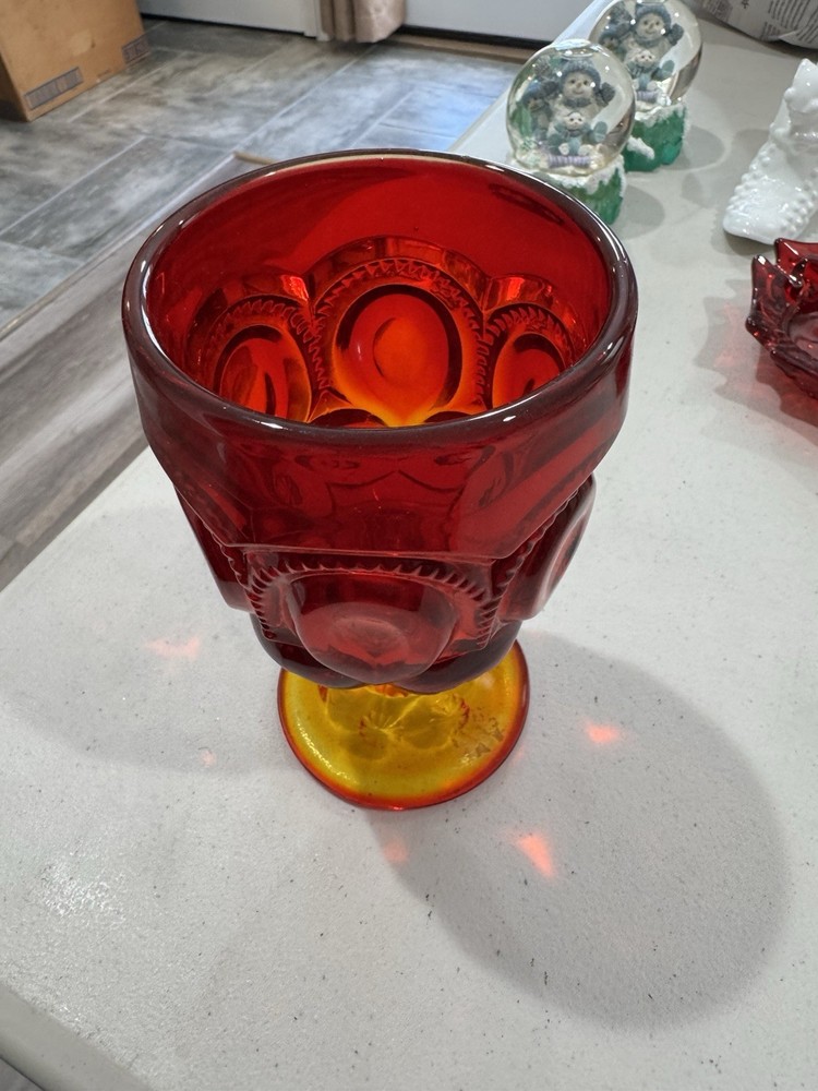Vintage LE Smith Glass Moon and Star Ruby Red Water or Wine Goblet