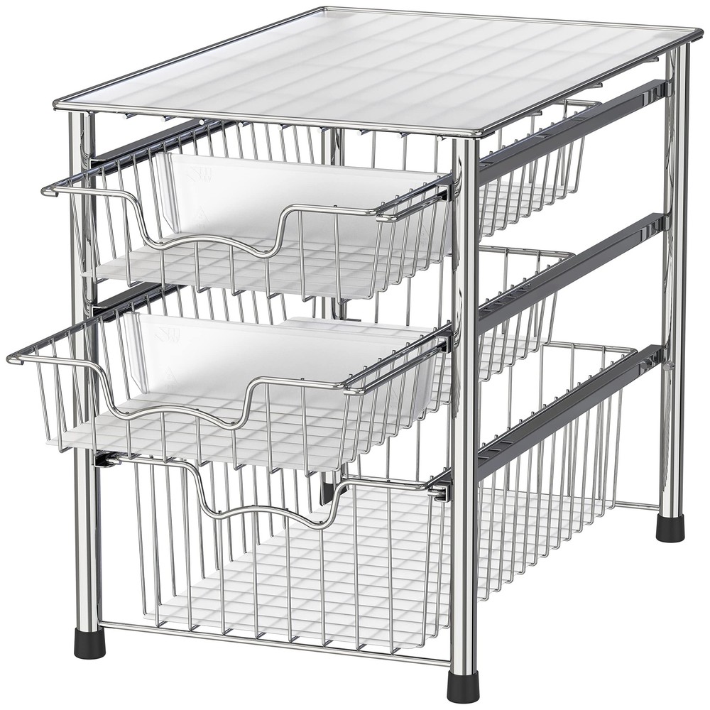 Stackable 3 Tier Sliding Basket Organizer Drawer, Chrome