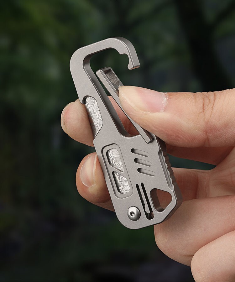 Edc Titanium Alloy Damascus Blade Keychain Outdoor Portable Folding Multi-tools