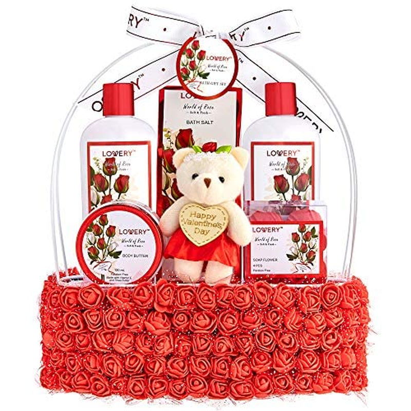 Valentines Day Gifts for Her, Spa Gift Basket for Women, Red Rose Bath and Body-image