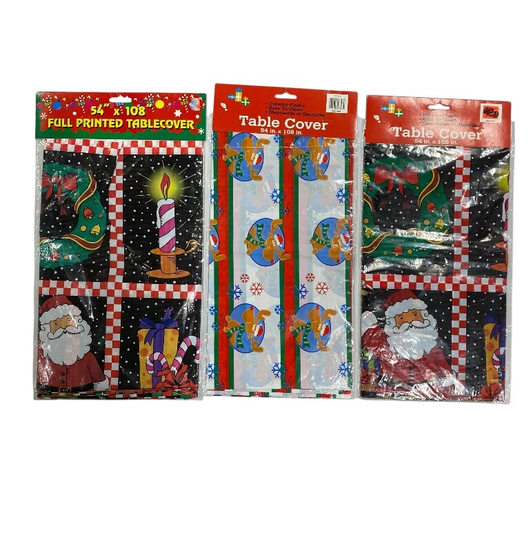 Vintage Christmas Plastic Tablecloths Table Cover Lot of 3 NIP Santa Reindeer