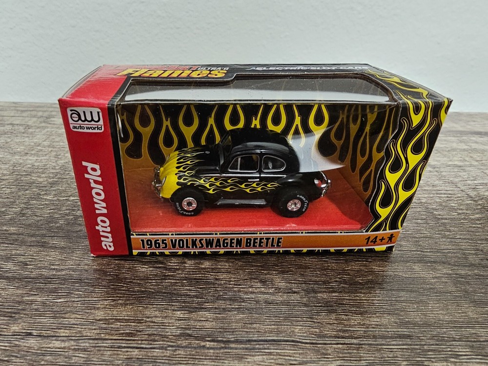 Auto World HO Scale Slot Car NIB 1965 Volkswagen Beetle Flames Black