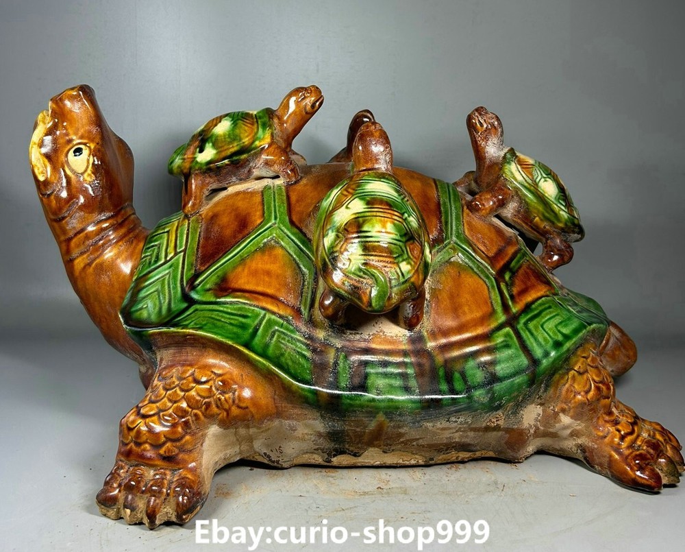 15.3-inch Tang Dynasty Fengshui Tortoise Statue in Porcelain Design