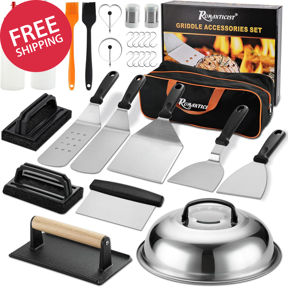 29PCS Griddle Accessories Set - Flat Top Teppanyaki Spatula Set with Scraper, Ba
