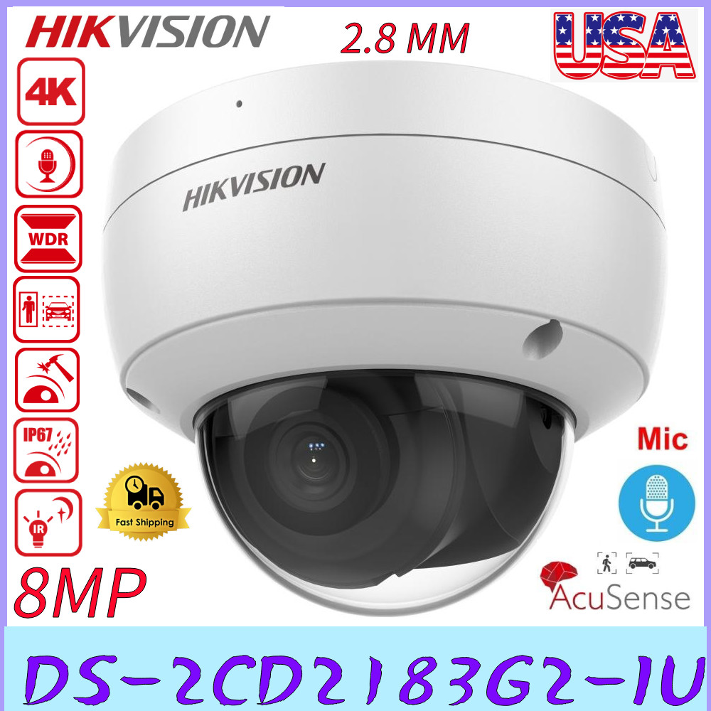 US STOCK Hikvision 4K 8MP DS-2CD2183G2-IU AcuSense Built-in MIC POE IP Camera