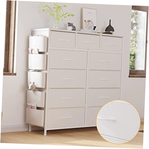 11-Drawer White Fabric Dresser for Bedroom Storage Organization