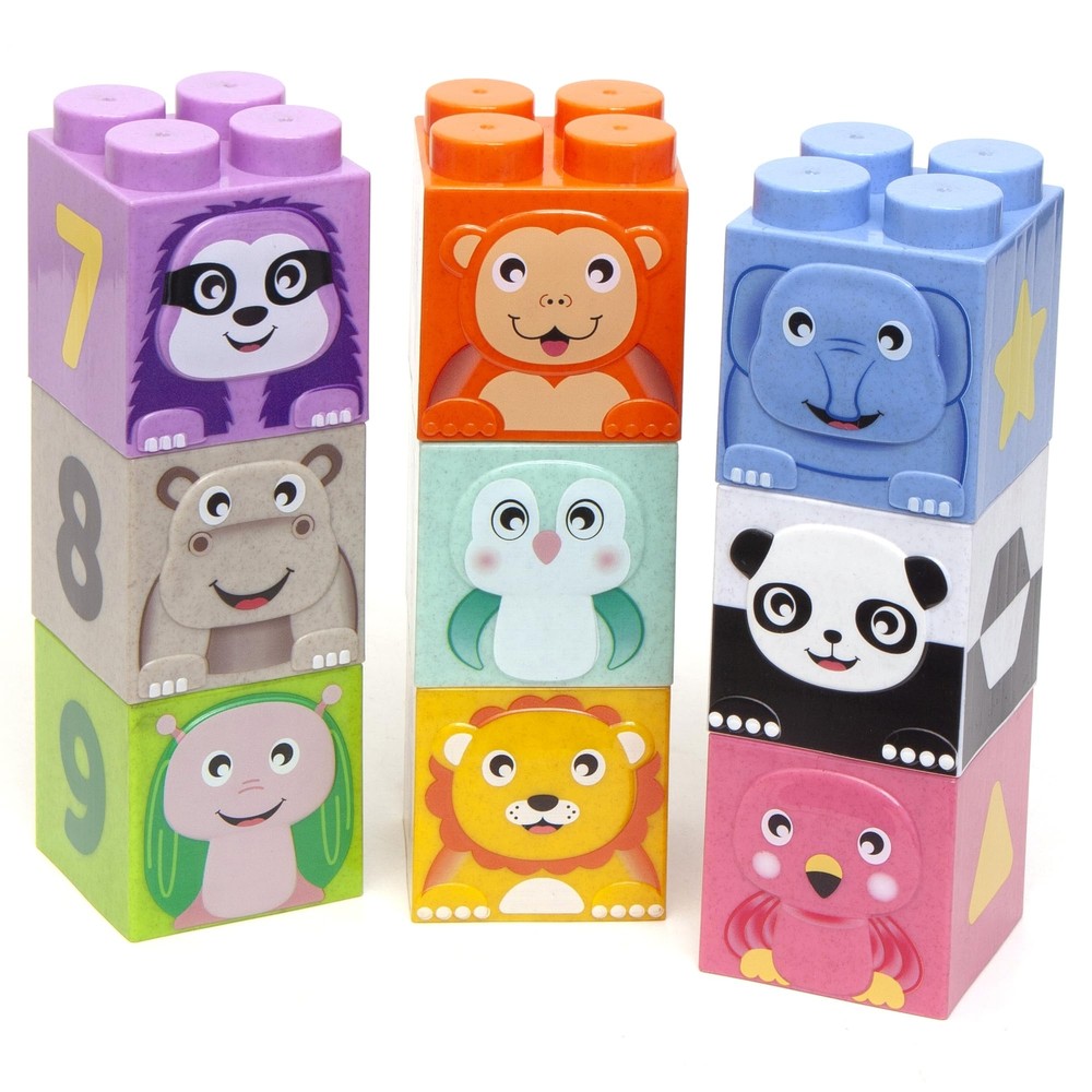 Roo Crew: Cute Animal Construction Blocks - 9 Pieces - Stack & Play Animal Bl...