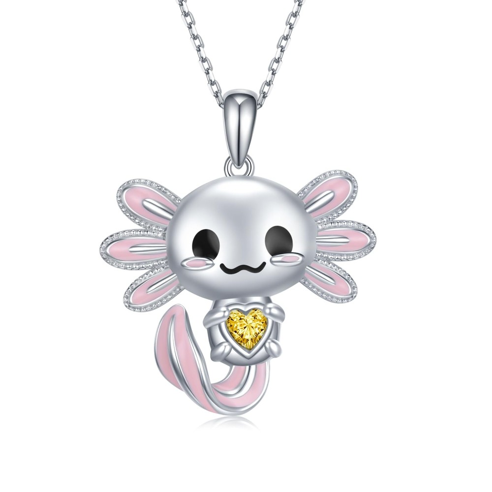 Axolotl Necklace 925 Sterling Silver Axolotl Pendant Cute Animal Jewelry Gift...
