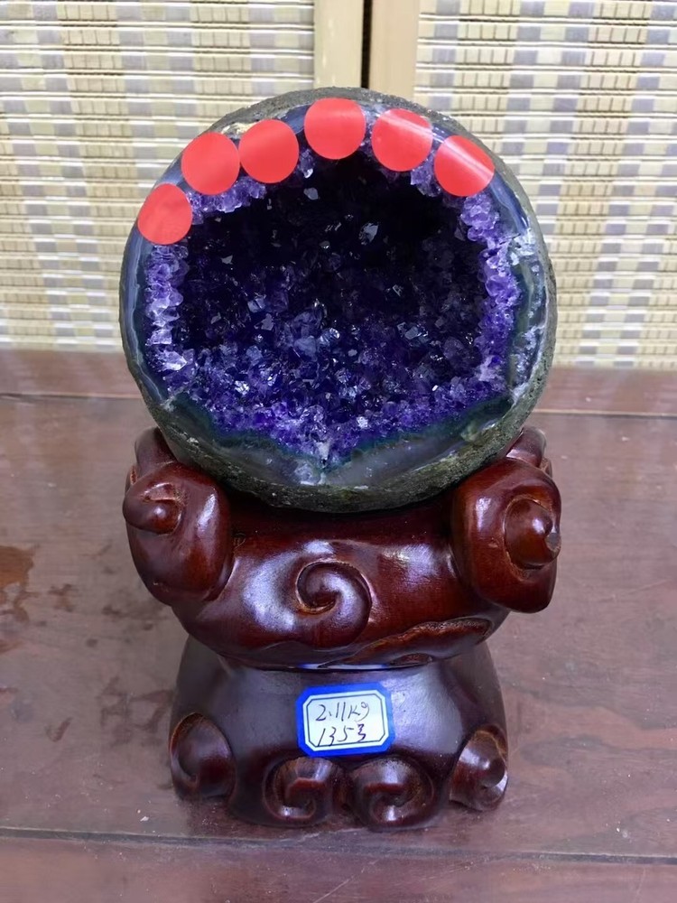 4.19LB Natural Amethyst geode quartz cluster crystal specimen Healing+base