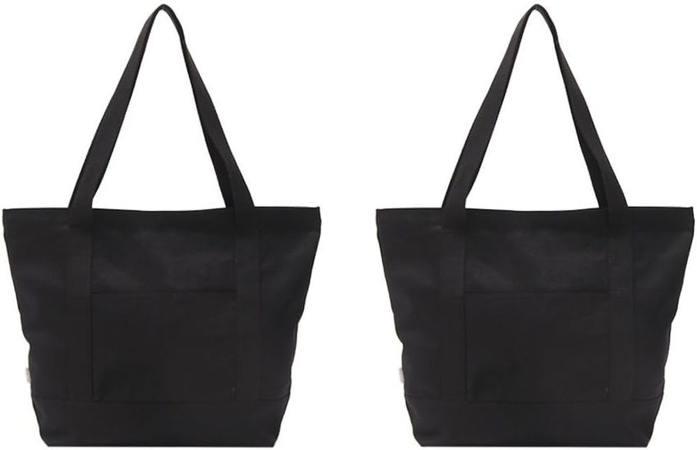 Heavy Duty 100% Cotton Canvas Zipper Beach Shoulder Grocery Tote Bag with Outer