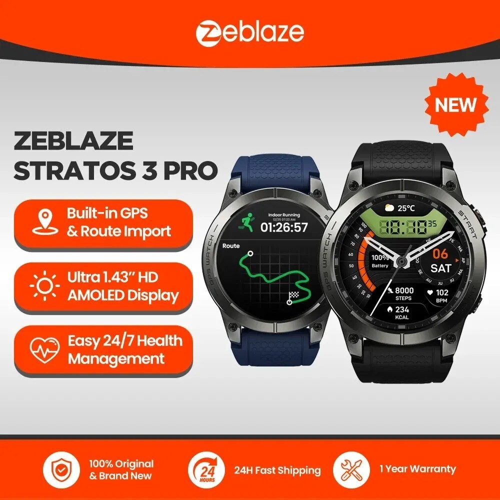 Zeblaze Stratos 3 Pro GPS Smartwatch with 1.43