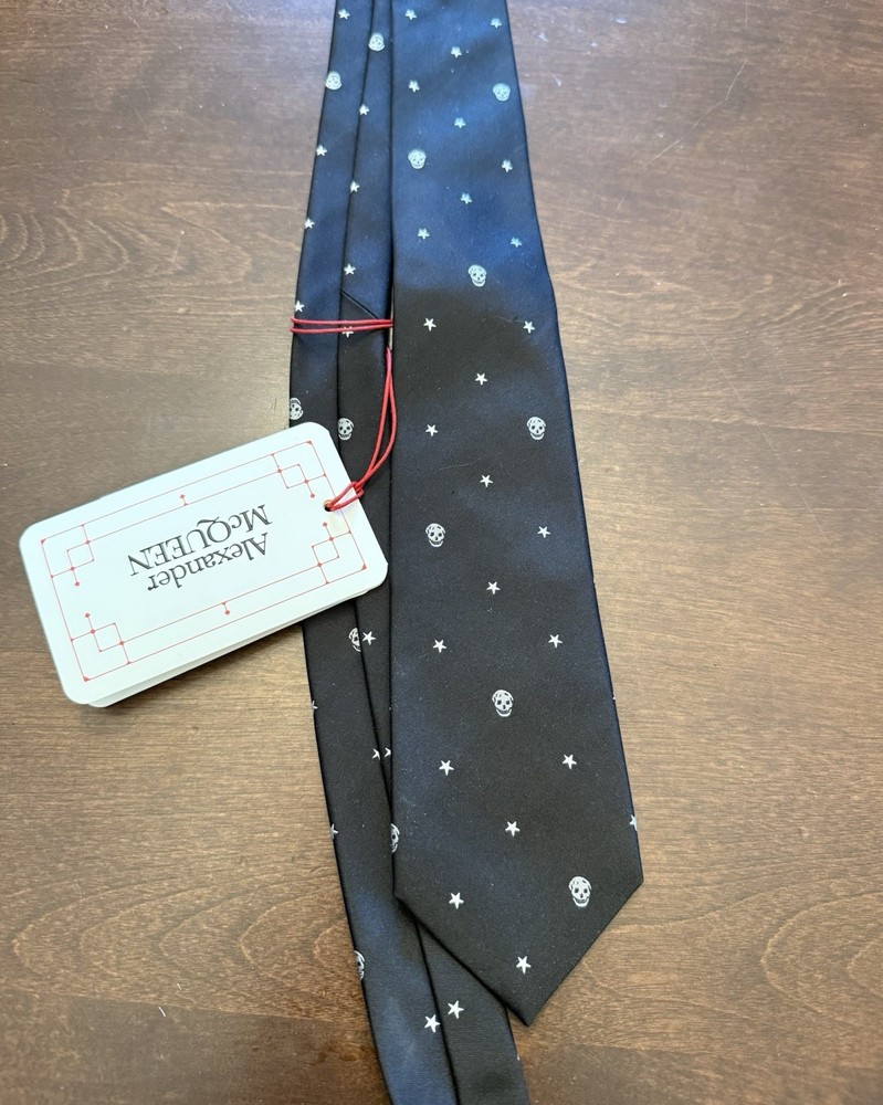 Alexander McQueen Tie - Black With Skulls And Stars. Authentic 100 Percent Silk!