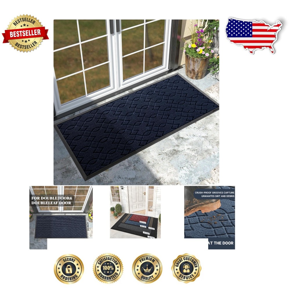 All-Weather Blue Heavy Duty Door Mat 47x24 - Non-Slip & Stylish Entrance