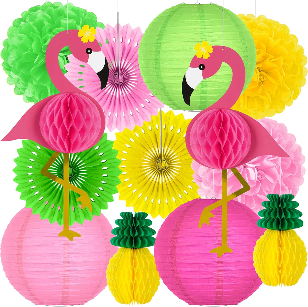 13PCS Hawaiian Party Decorations, Luau Party Decorations, Flamingo and Pineapple