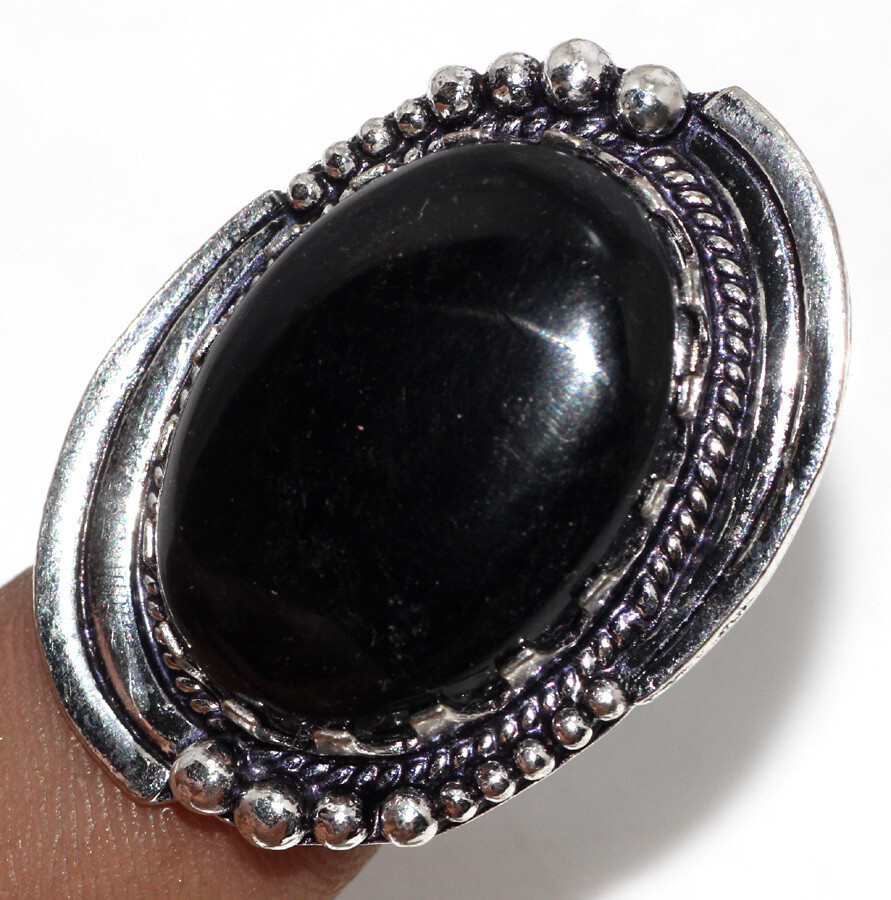 Black Onyx 925 Silver Plated Gemstone Handmade Ring US 7 Aesthetic Jewellery JW