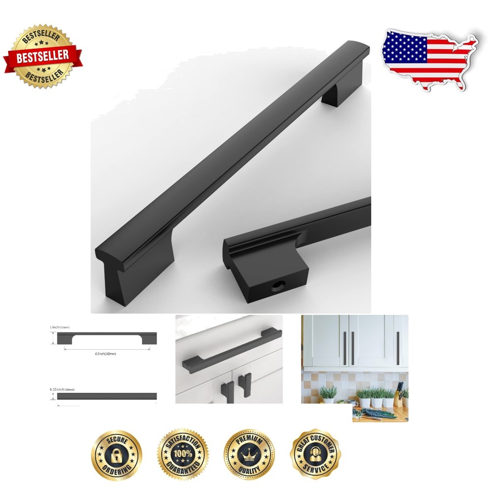 Versatile 10 Pack 6.3 Inch Cabinet Pulls for Cabinets & Drawers - Matte Black