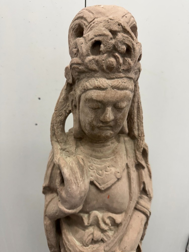 Stone Buddhist Figure Sculpture Asian Style Garden Statue Hand Carved Look