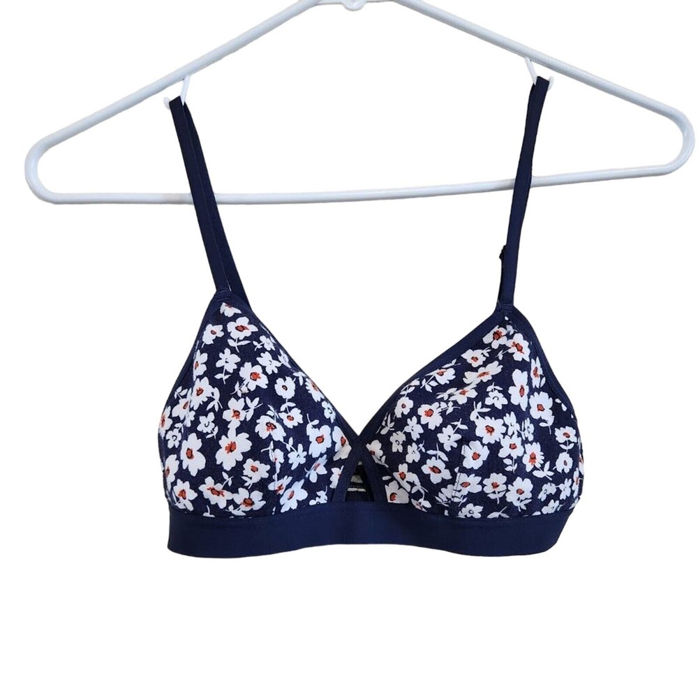 F21 Blue Floral Print Cutout Contrast Convertible Straps Bralette Bra Size Small