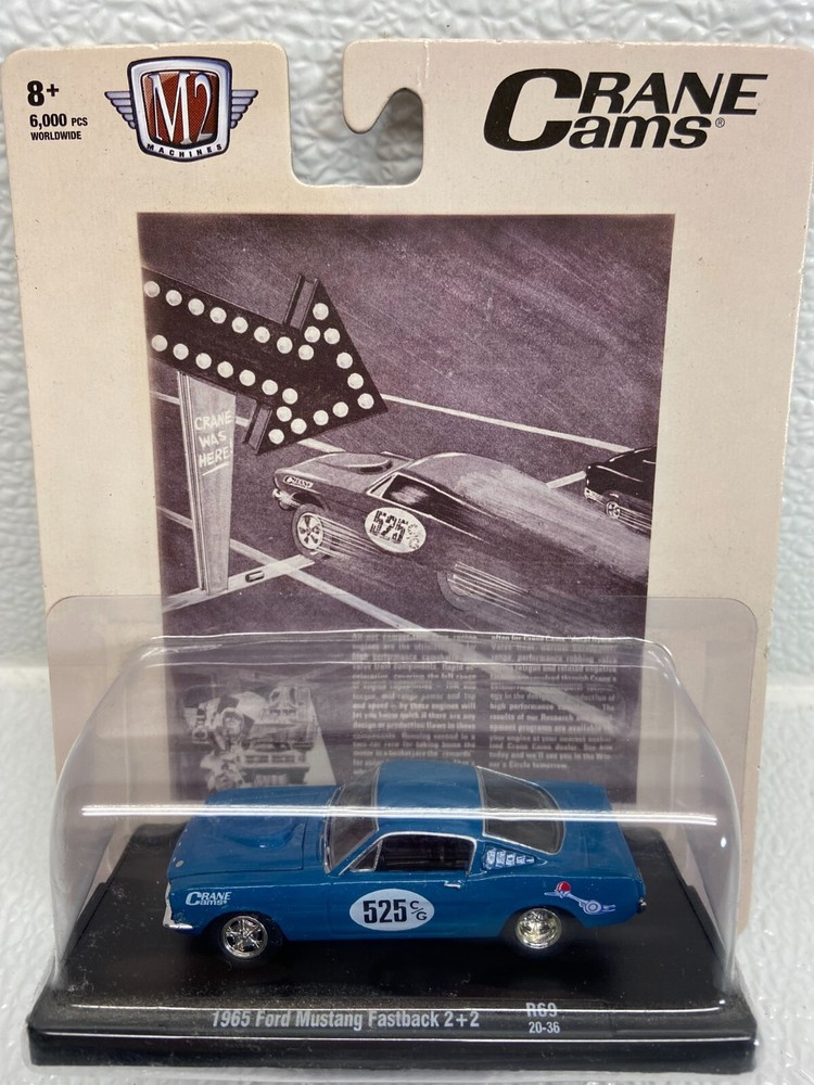 M2 Machines Collectors Crane Cams 1965 Diecast Blue Ford Mustang Fastback 2+2