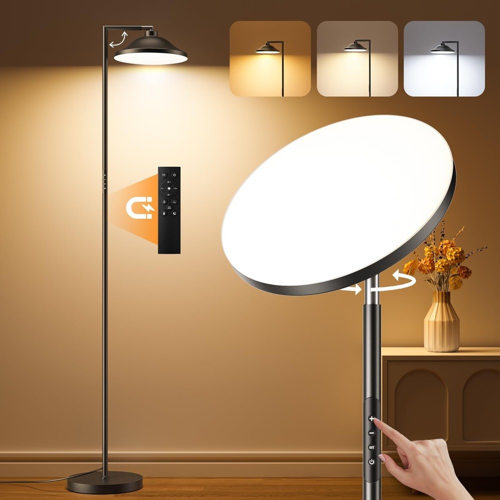 2-in-1 LED Torchiere Floor Lamp for Living Room - 36W Adjustable Bright Stand Light
