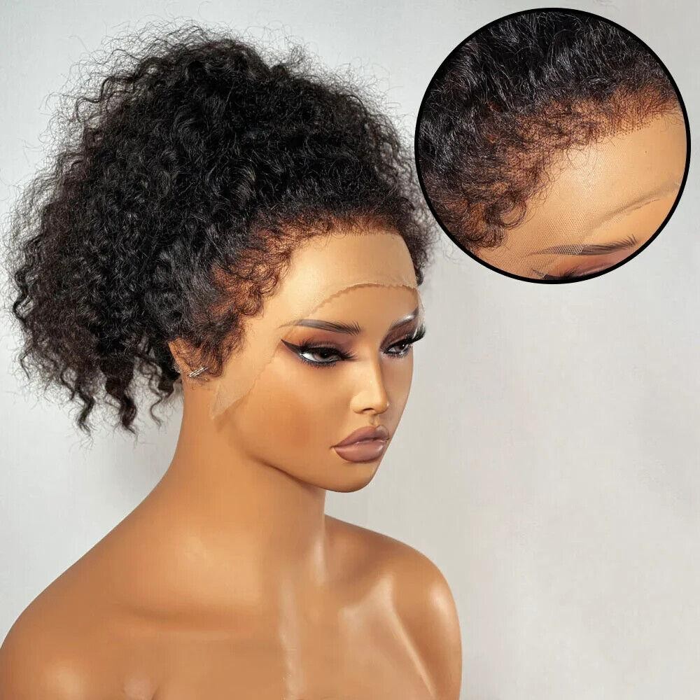 Kinky Curly Edge Wigs Short Bob Lace Front Human Hair Wig PrePlucked for Women