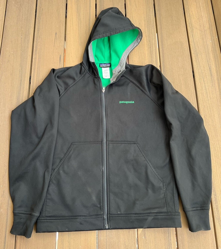 Patagonia Men Small Slopestyle Winter Jacket Hoodie Black Green Fleece Lined