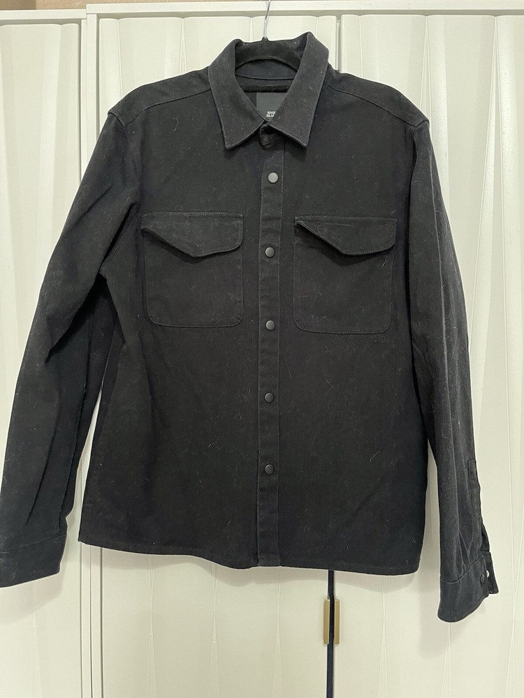 Mens River Island Black Long Sleeve Over Shirt Size Medium