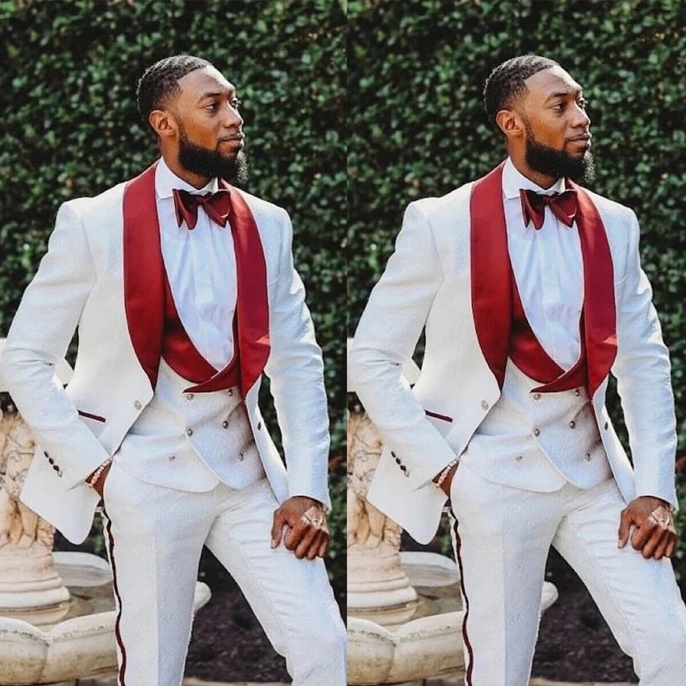White Red Slim Fit Business Suit Single Breasted Shawl Lapel Prom Formal Wear for Men
