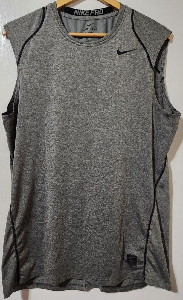 Nike Pro Mens L Fitted Gray Performance Tank Top Gym Sports Active Athleisure