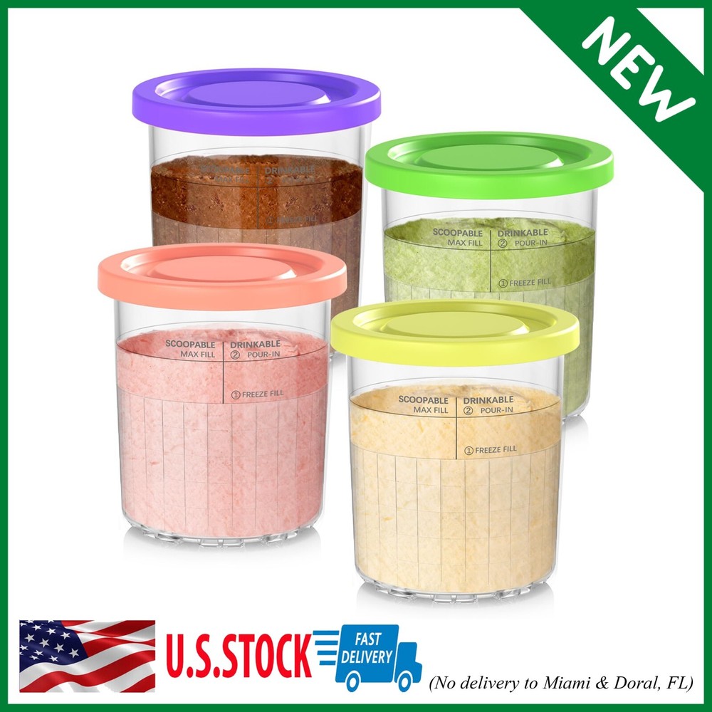 16OZ Replacement Containers for Ninja Creami Deluxe Pints, 4-Pack, Compatible with Ice Cream